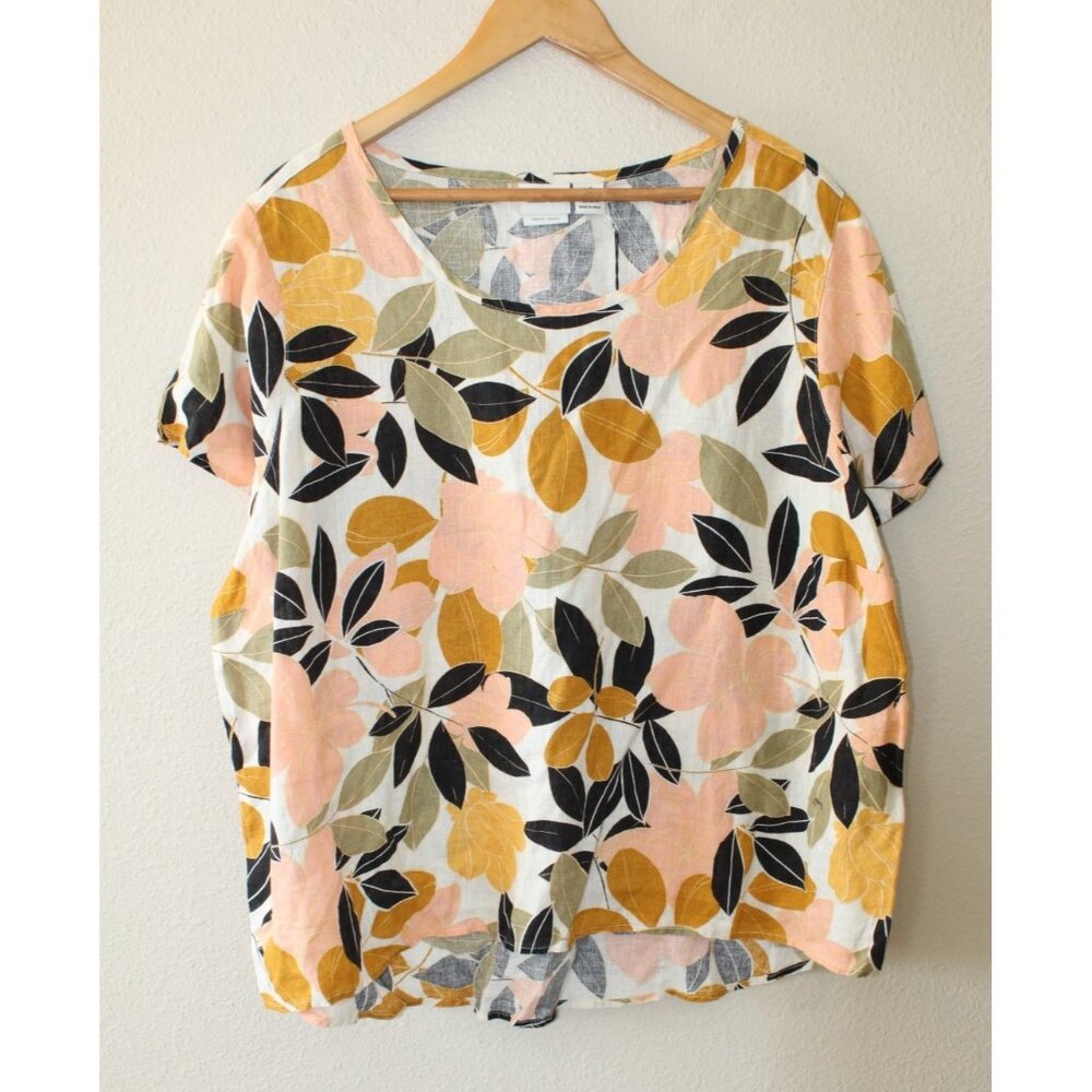 Rachel Zoe Womens Floral Tropical Linen Short Sleeve Blouse 2X NWT